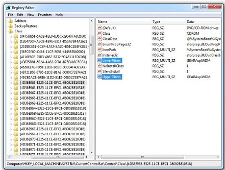 regedit övre och nedre filteregenskapen windows 7